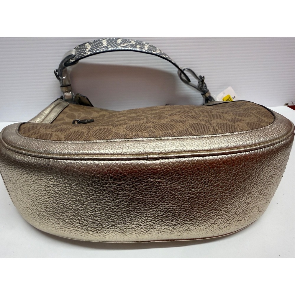 Coach Sutton Hobo Shoulder Crossbody Bag Signature Canvas Snakeskin TAN PLATINUM - Picture 11 of 14